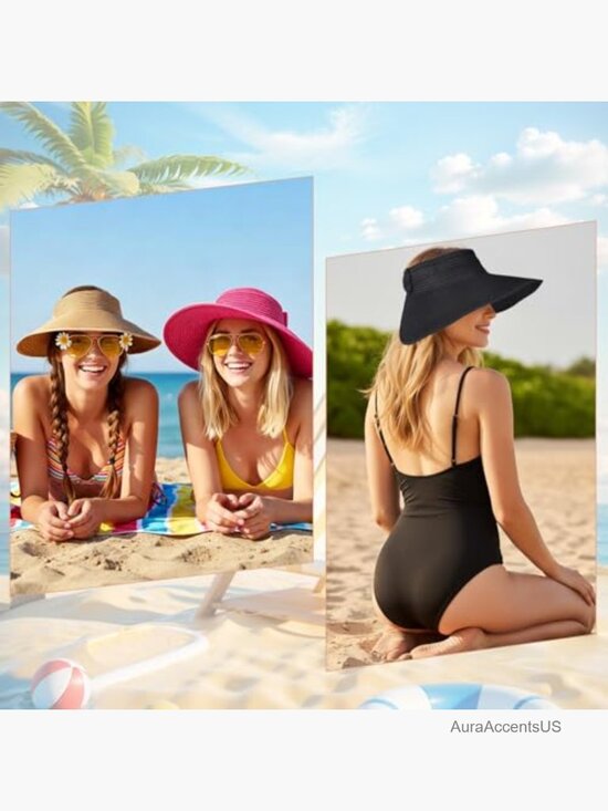 Wide Brim Foldable Straw Sun Visor Hat UPF 50+ Womens Summer Beach